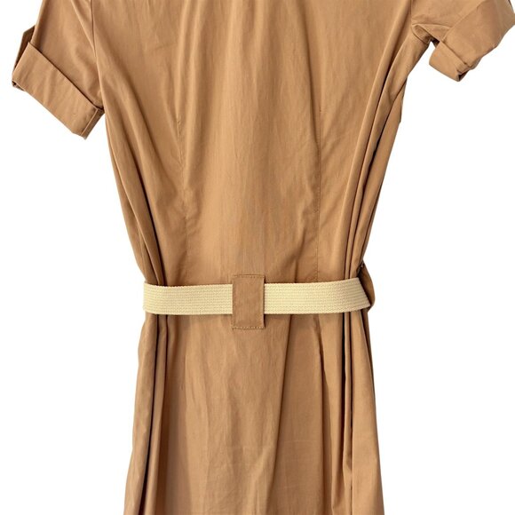 Theory 0 Khaki Military Style Short Sleeve Belted Midi Shirt Dress - Picture 3 of 5